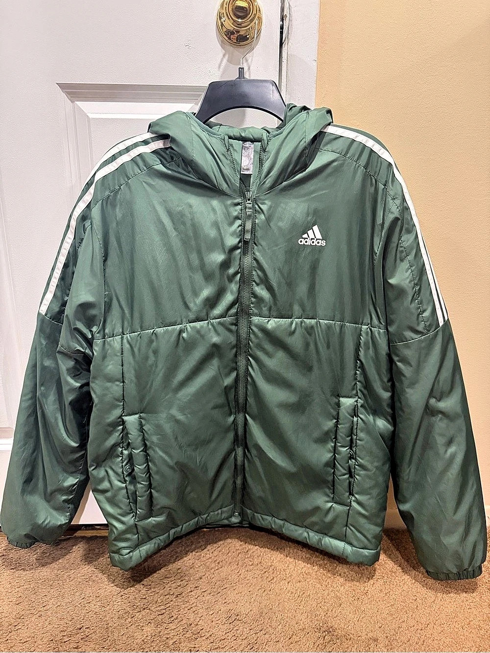 adidas Primegreen Essentials Insulated Hooded Puffer Jacket Green Medium